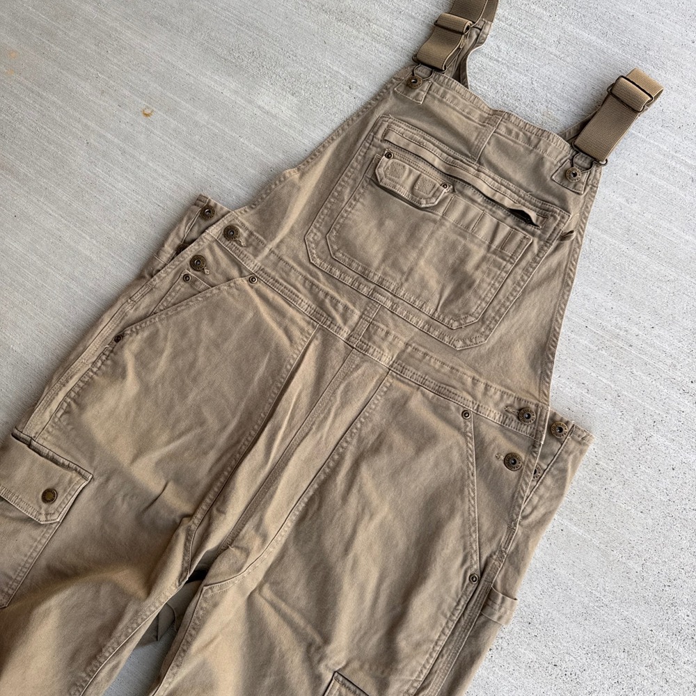 Duluth Trading Bib Overalls Womens Large Short Brown Canvas Cargo Fire Hose